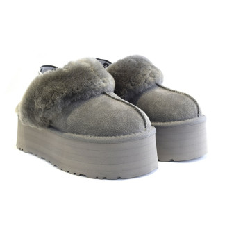 Меховые  Тапочки Funkette Suede Platform - Grey